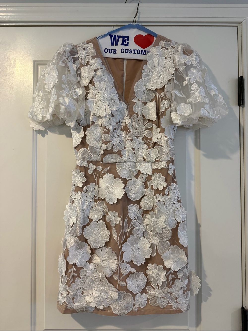 Elliatt White Floral Appliqué Mini Dress with Nude Underlay